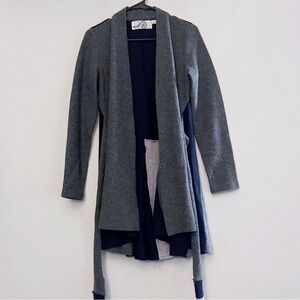 Anthropologie Wool Gray and Navy Open Front Cardigan Twee Indie Boho Casual Fall
